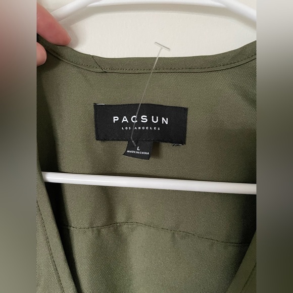 PacSun Utility Nylon Vest‎ Military Green Multi-Pocket Size Large Unisex - Picture 2 of 11